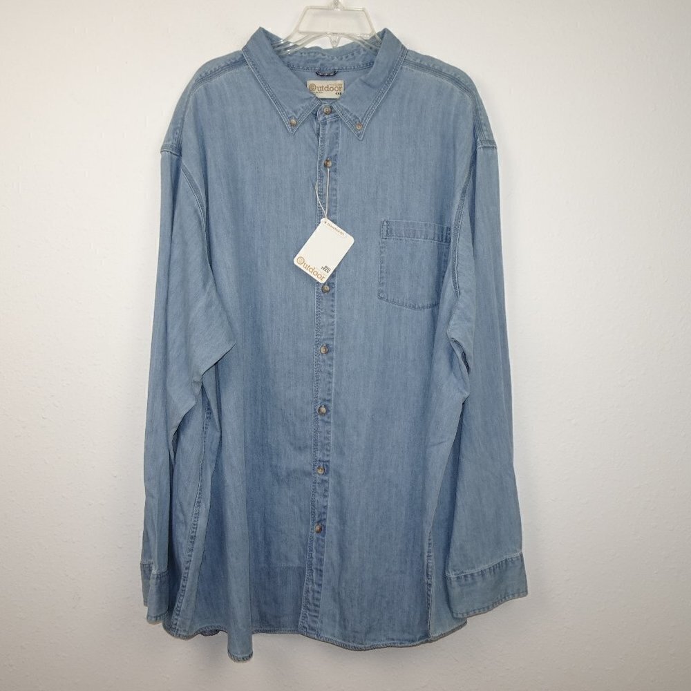 Roundtree & Yorke Denim Shirt Big Mens Size 4XB Blue Cotton Button Front Outdoor